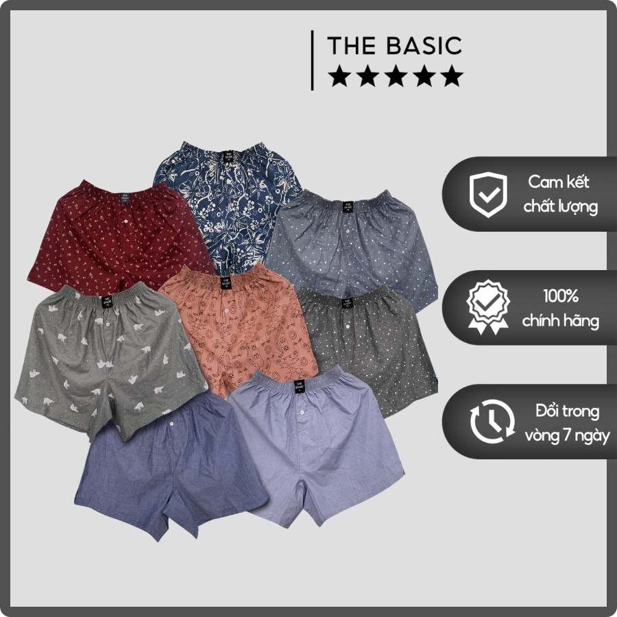 Quần Short Nam THE BASIC quần đùi ngủ Chất 100% Cotton, Co Giãn, mềm mịn