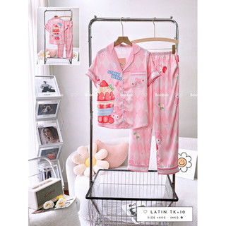 Đồ Bộ Pijama Lụa Tay Ngắn Quần Dài Freesize