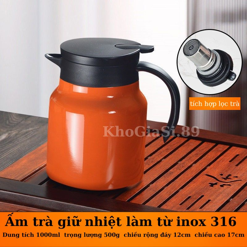 Ấm pha trà, giữ nhiệt có lõi lọc trà. Làm từ inox 316 dung tích 1000ml. Hộp Có Quai Xách Tiện Lợi | BigBuy360 - bigbuy360.vn