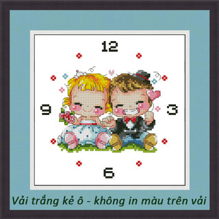 Tranh thêu chữ thập không in màu trên vải - đồng hồ dh110 (19 x 19 cm)