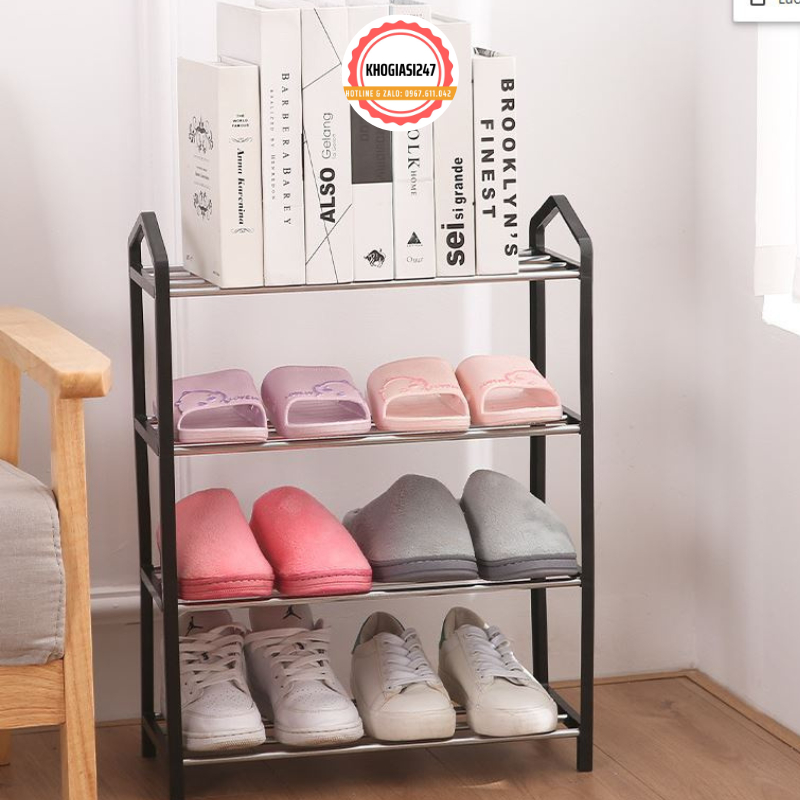 Kệ Để Giày Dép 4 Tầng Chất Liệu Thép Không Gỉ Chắc Chắn, Mẫu Mã Tinh Tế, Giúp Bảo Quản Giày Và Tô Điểm Cho Căn Phòng