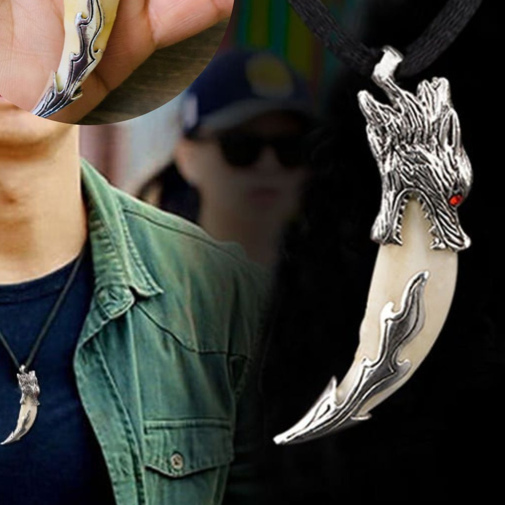 Dây Chuyền Mặt Răng Nanh Chó Sói Cổ Điển Bọc Bạc Thời Trang Cho Nam