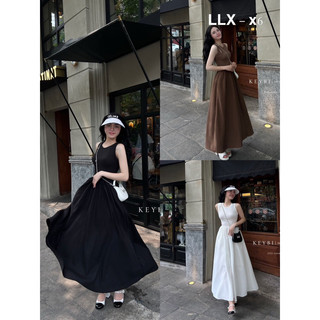 Đầm dáng xoè maxi sát nách khoét vai