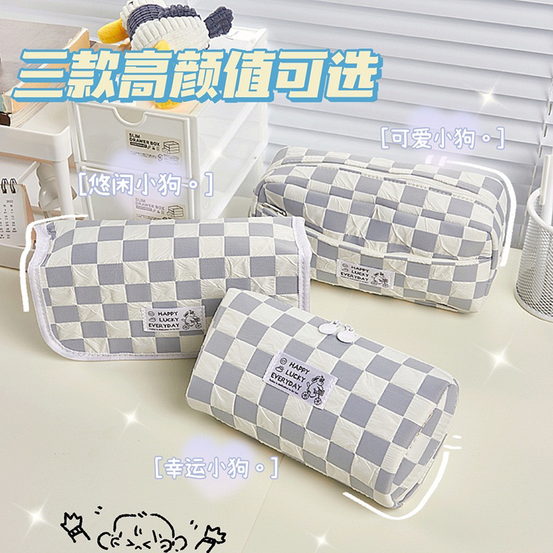 Túi Đựng Bút Vải Caro Nhiều Ngăn Đủ Màu Đáng Yêu Phong Cách Hàn Quốc Tiện Dụng