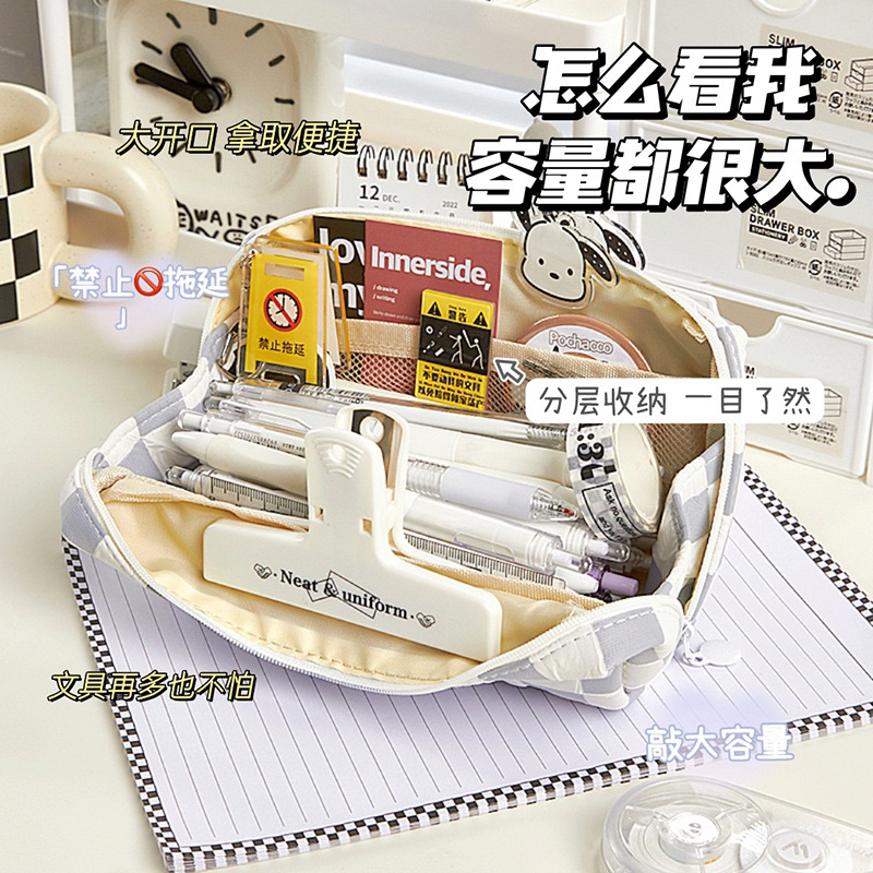 Túi Đựng Bút Vải Caro Nhiều Ngăn Đủ Màu Đáng Yêu Phong Cách Hàn Quốc Tiện Dụng