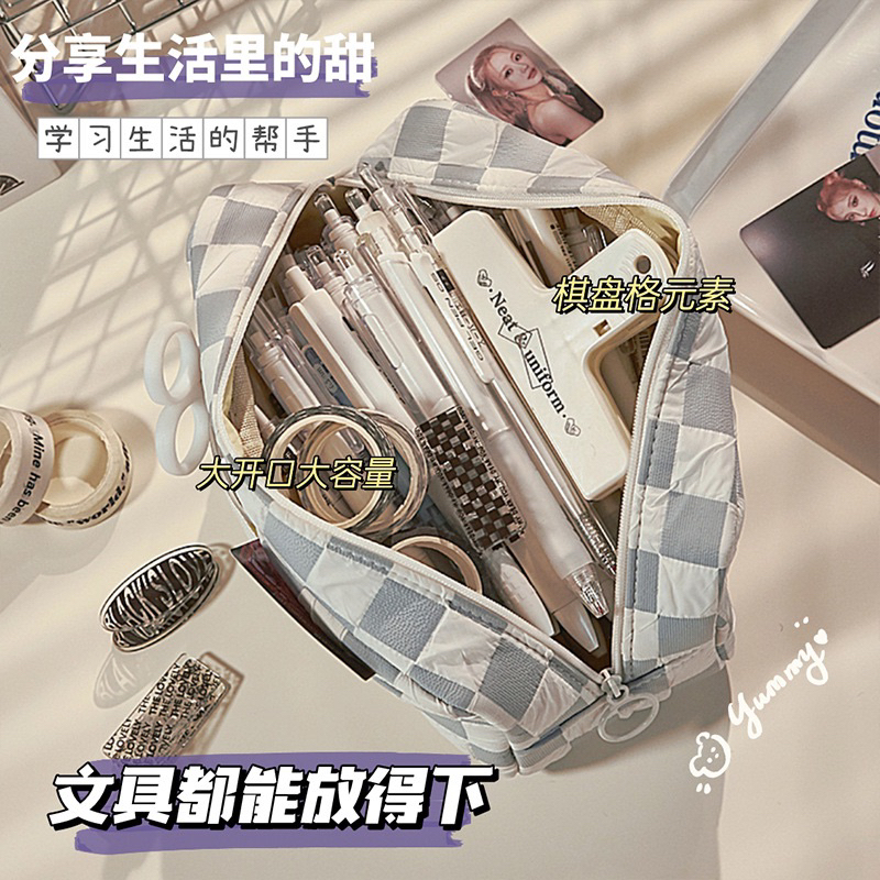 Túi Đựng Bút Vải Caro Nhiều Ngăn Đủ Màu Đáng Yêu Phong Cách Hàn Quốc Tiện Dụng