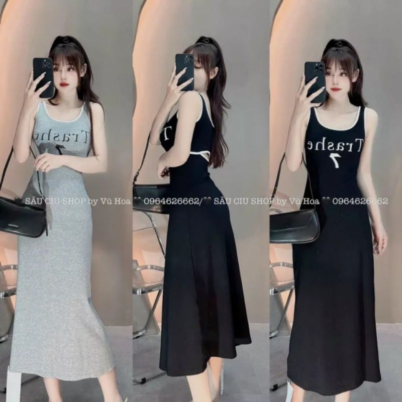 Đầm Trashe7 Viền Sát Nách Ba Lỗ Cổ Vuông - Dáng Dài Maxi Khoét Hở Lưng Ôm Body Sexy - Tiểu Thư Bánh Bèo Cute Sang Chảnh