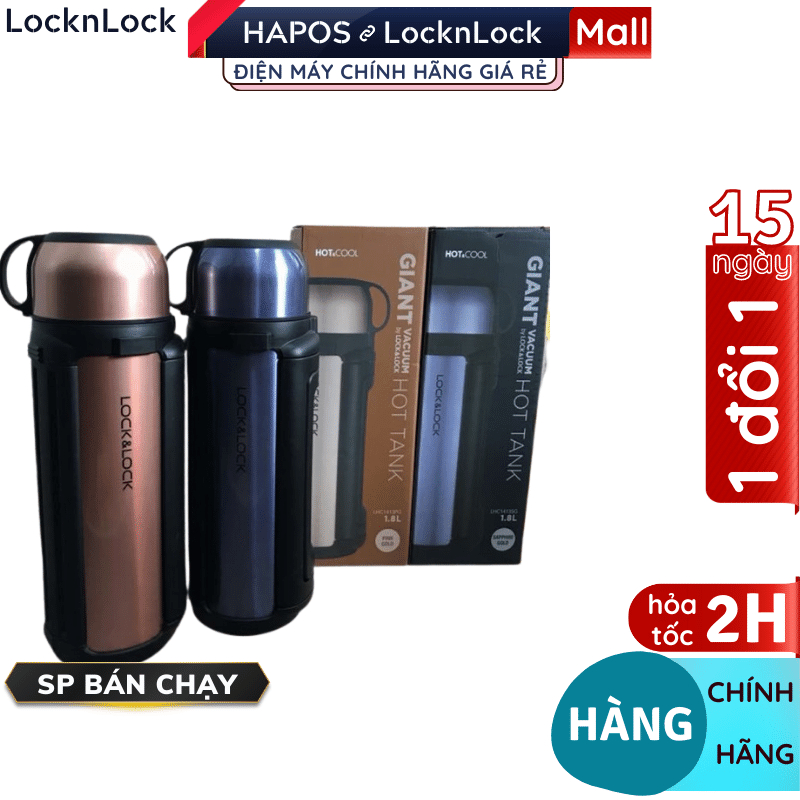 Ấm phích giữ nhiệt LocknLock 1.8L, giữ nóng 6h-8h, giữ lạnh đến 18h, Inox 304 phủ đồng LHC1427 - Đen - CheapMall
