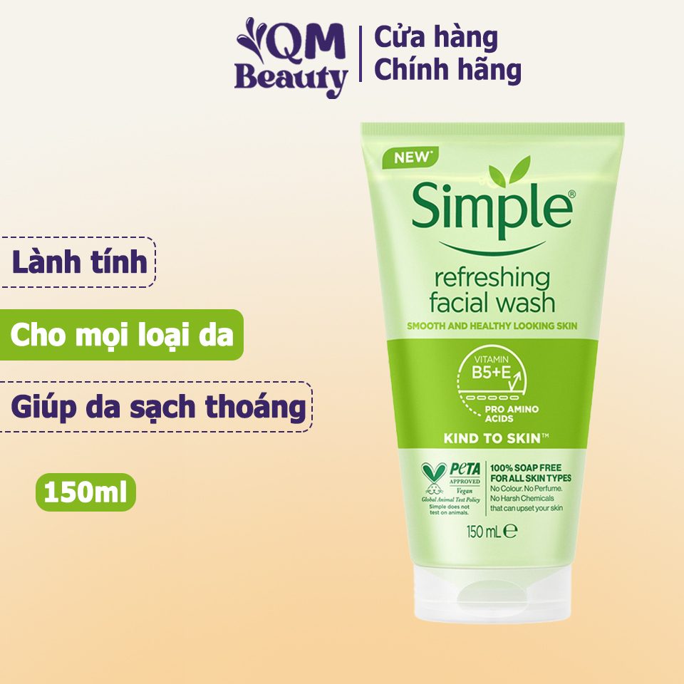 Sữa rửa mặt Simple Refreshing Facial Wash 150ml, dạng Gel dành cho mọi loại da