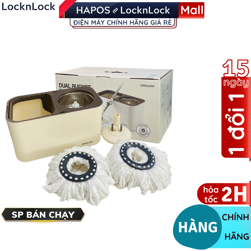 Bộ lau nhà xoay tay 360 độ LocknLock lồng vắt inox dễ vệ sinh bền bỉ ETM440GRY - CheapMall OFF
