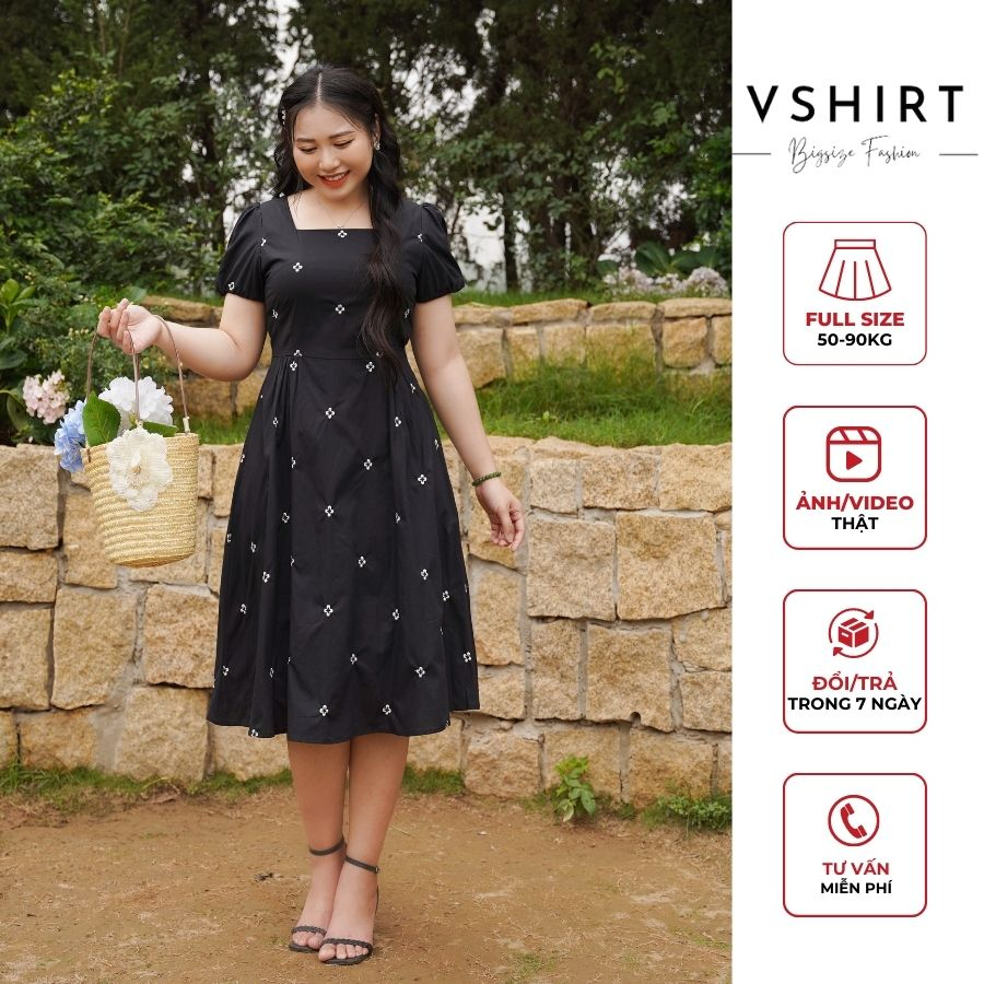 Váy Đen Kate Thêu Hoa Nổi Bigsize VSHIRT