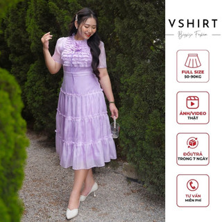 Váy tím bèo ngực đính hoa bigsize (50kg đến 90kg) VSHIRT