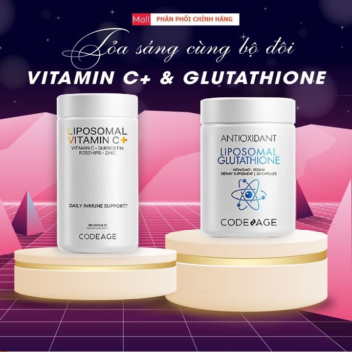 Combo Dưỡng Sáng Da, Chống Oxy Hóa Và Chống Nắng Codeage Liposomal Glutathione + Codeage Liposomal Vitamin C