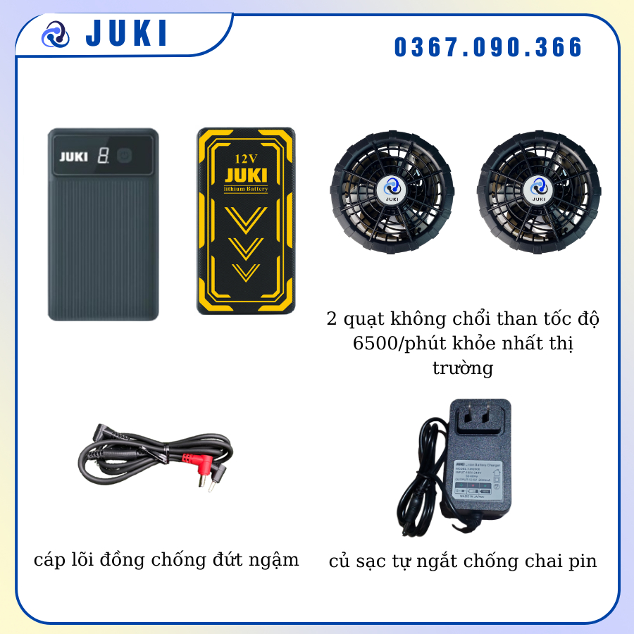 Combo Pin + Quạt + Sạc + dây kết nối 12V chống nước lắp Áo Điều Hòa (Bộ phụ kiện không kèm áo1)