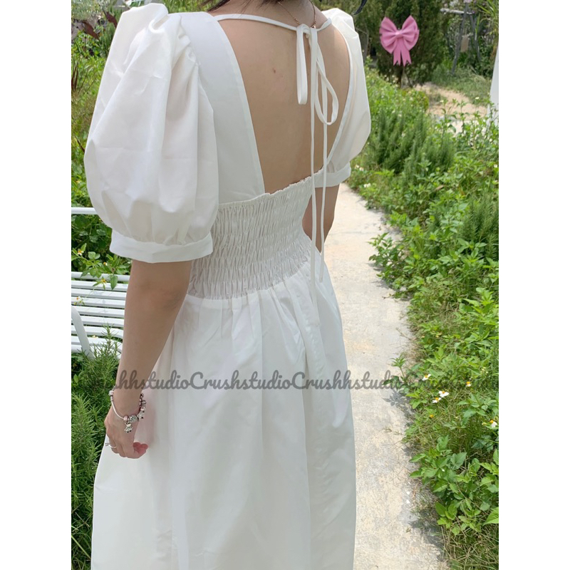 CALA DRESS - Đầm trắng tay phồng xếp li ngực. CRUSHH STUDIO