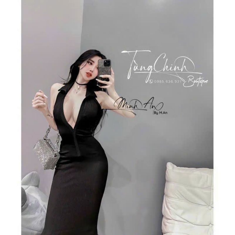 Đầm Sát Nách Cổ V Trụ Polo Hở Lưng - Dáng Dài Midi Ôm Body Sexy - Tiểu Thư Bánh Bèo Cute Sang Chảnh - Basic Đơn Giản