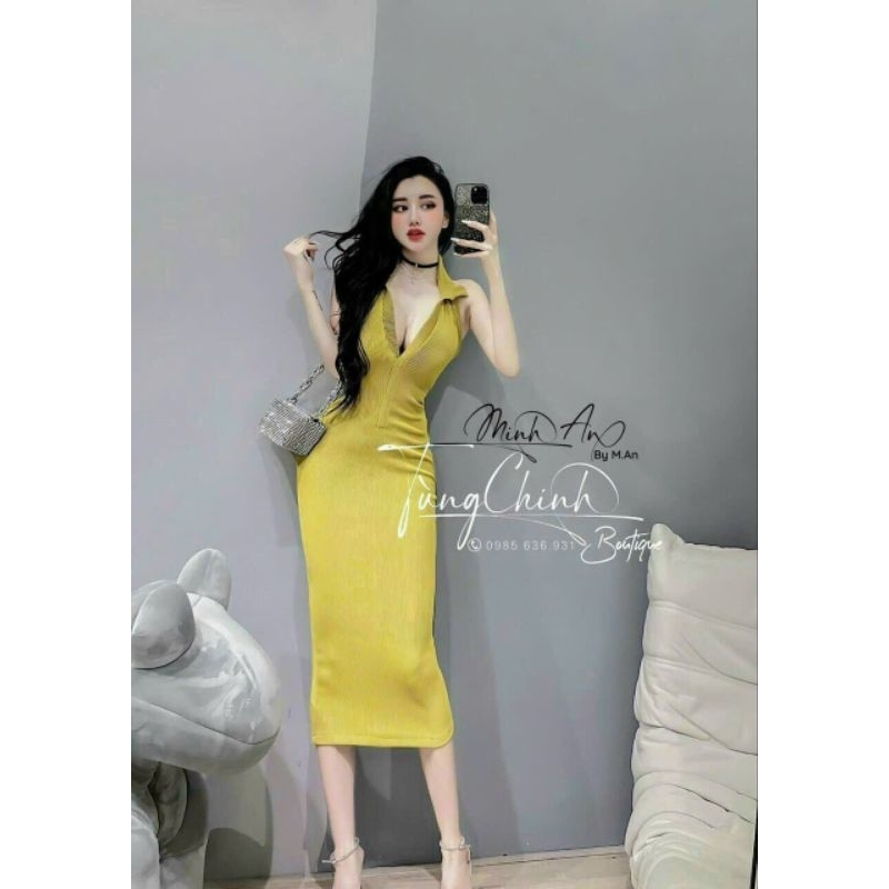 Đầm Sát Nách Cổ V Trụ Polo Hở Lưng - Dáng Dài Midi Ôm Body Sexy - Tiểu Thư Bánh Bèo Cute Sang Chảnh - Basic Đơn Giản