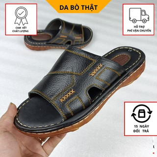Dép nam da bò quai ngang thời trang dm568 đế cao 3cm may đế siêu bền