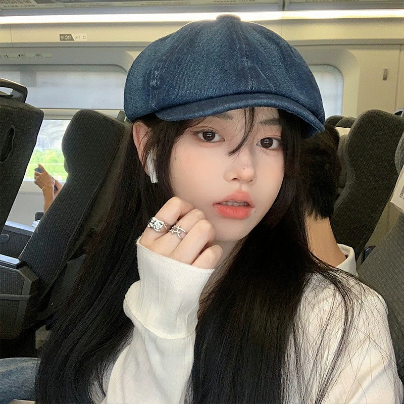 Nón nồi beret denim nam nữ Mũ beret nồi cổ điển phong cách Retro Nam nữ Unisex Ulzzang Thời trang