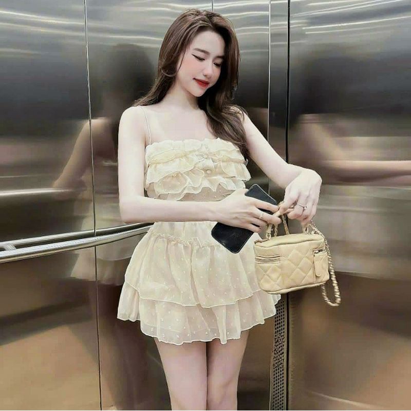 Set voan bi 2 dây tầng phối nút loại đẹp ( có quần trong )