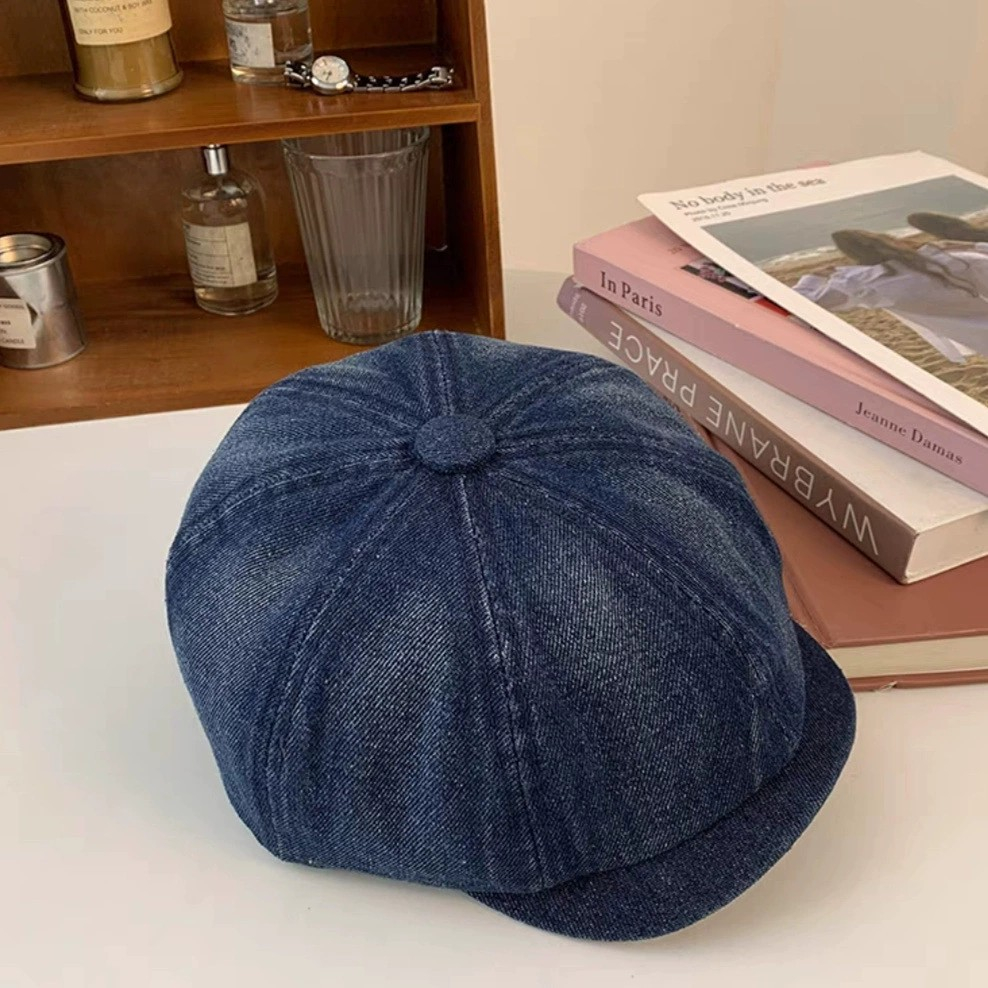 Nón nồi beret denim nam nữ Mũ beret nồi cổ điển phong cách Retro Nam nữ Unisex Ulzzang Thời trang