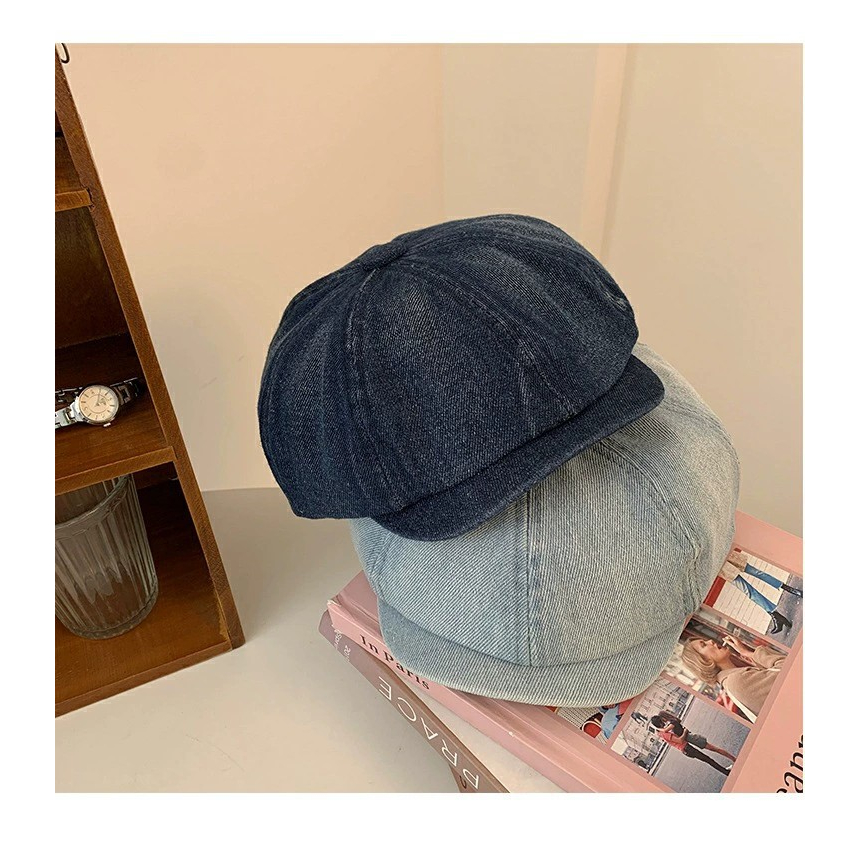 Nón nồi beret denim nam nữ Mũ beret nồi cổ điển phong cách Retro Nam nữ Unisex Ulzzang Thời trang