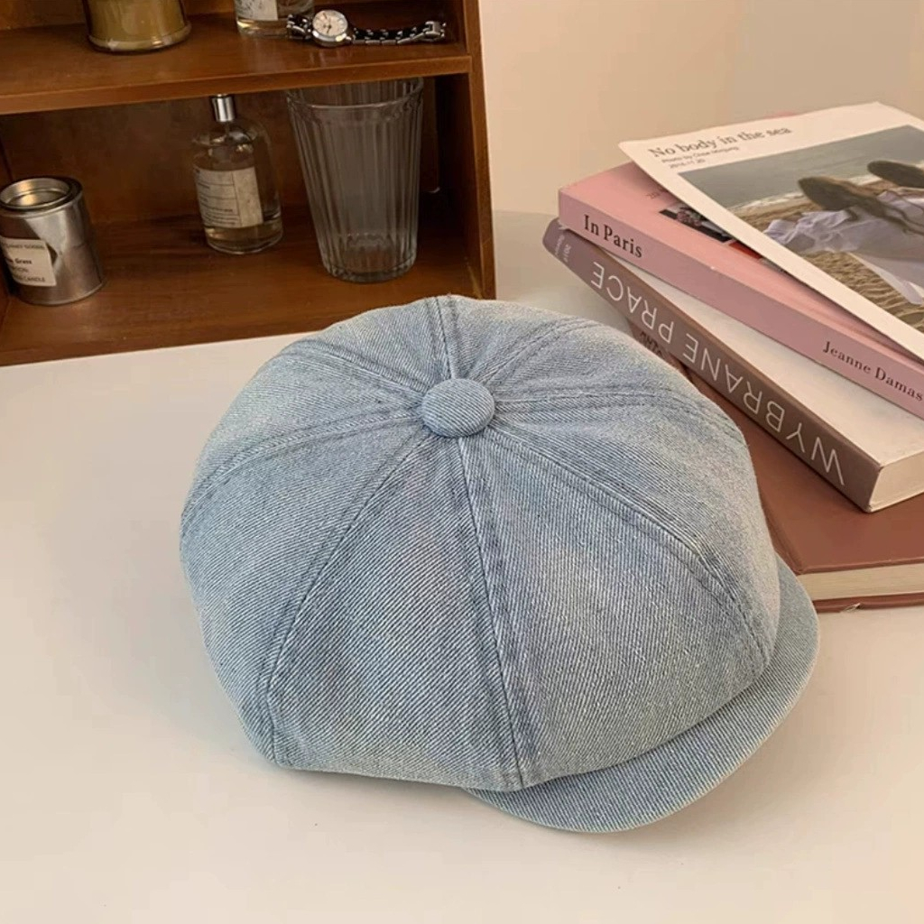 Nón nồi beret denim nam nữ Mũ beret nồi cổ điển phong cách Retro Nam nữ Unisex Ulzzang Thời trang