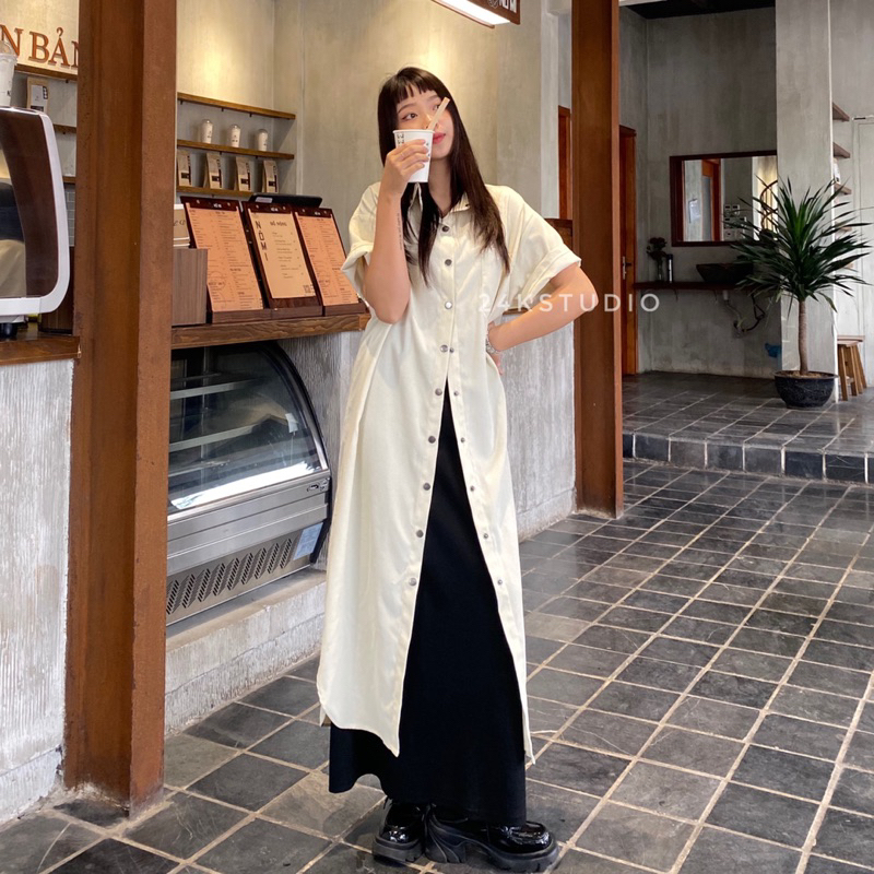 CRUSH DRESS - Váy đầm áo sơ mi dáng dài oversize 24kstudio