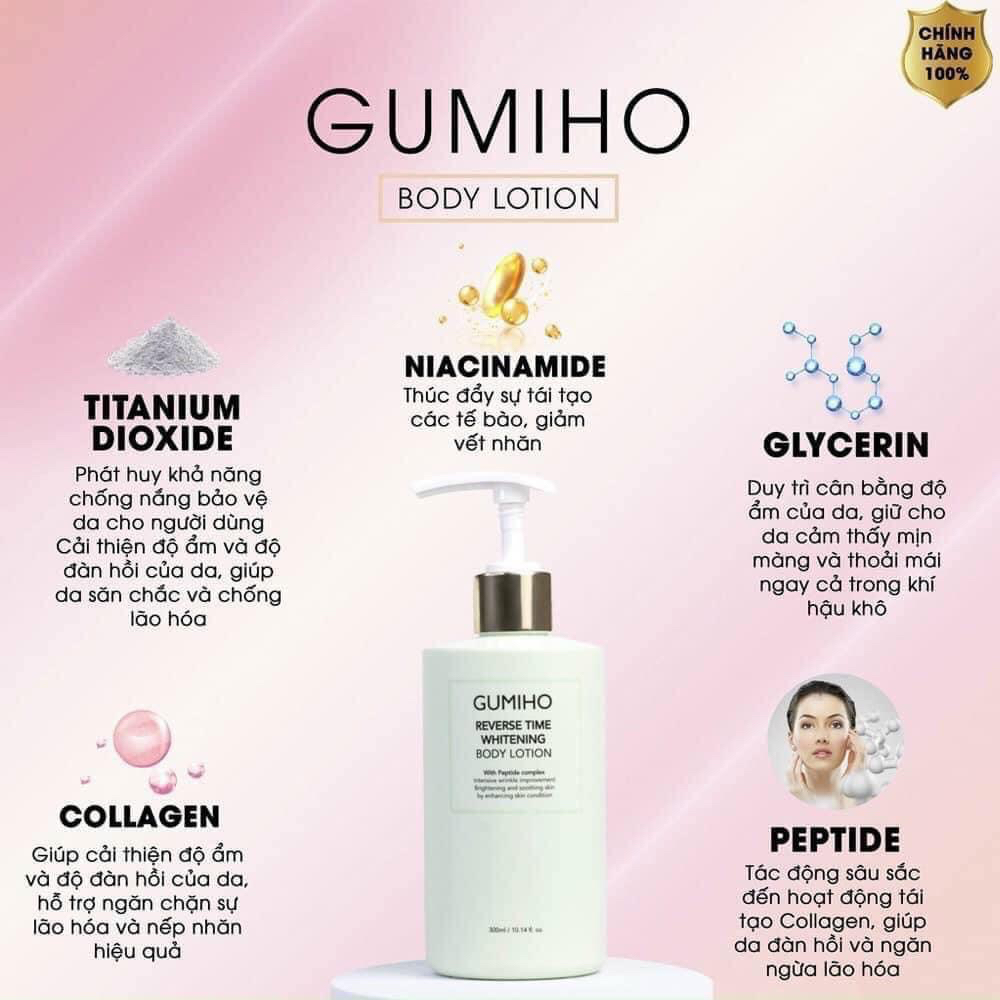 Kem dưỡng Body GUMIHO Hàn Quốc 300ml. Dưỡng trắng, nâng tone, cấp ẩm cho da, thơm mùi nước hoa pháp