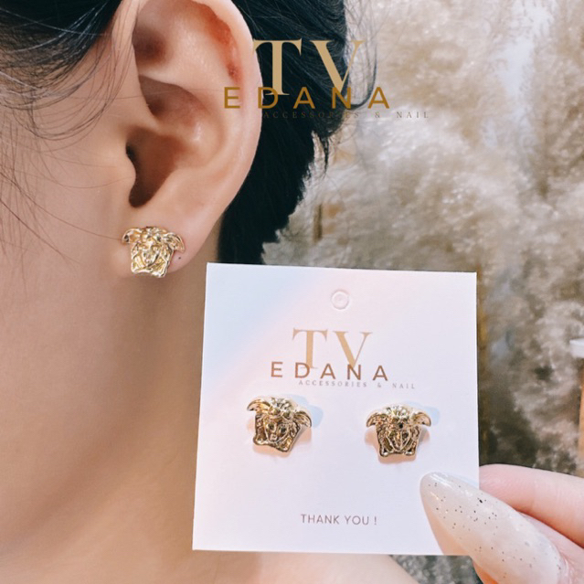 Khuyên tai mặt hiệu VERSACE, bông tai thương hiệu thời trang [THANH VY EDANA]