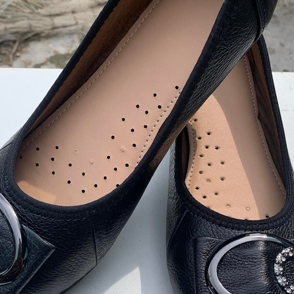 giày bít viền thun, giày công sở đế xuồng cao 5p da thật, giày nữ da thật đế xuồng cao 5p