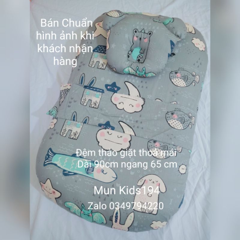 Đệm ngủ cho bé sơ sinh 2 lớp vỏ tháo giặt thoả mái.Tặng 1 gối chống méo đầu hình gấu