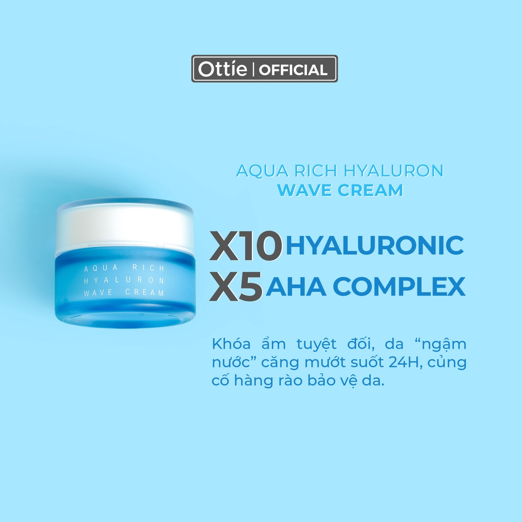 Kem Dưỡng Da Cấp Ẩm Tinh Chất Hyaluronic Acid Ottie Aqua Rich Hyaluron Wave Cream Gel 60g kem Cấp Ẩm Chuyên Sâu