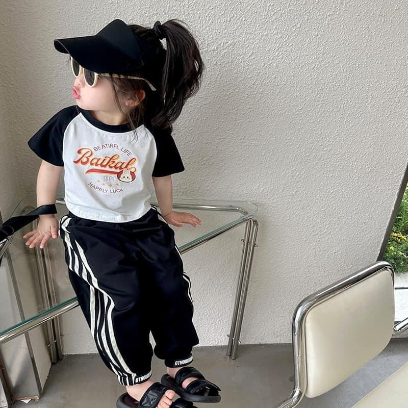 Đồ bộ bé gái - Quần áo bé gái - Set bộ phông cộc tay thỏ BaiKa quần baggy lửng sọc chất thun cotton size 7-18 kg