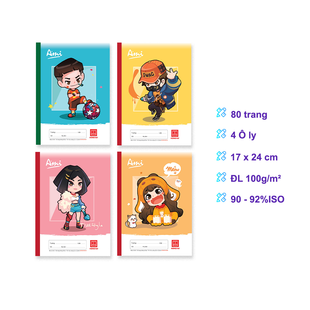 Vở 4 Ô ly 80 trang Hồng Hà School 0515 - Học sinh tập viết, luyện chữ chất giấy êm mịn - 1 quyển bất kỳ