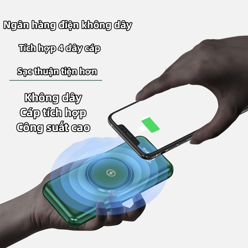 Sạc dự phòng 50000MAh Sạc Không Dây  Cáp Chính Hãng Wireless 4 Cáp Di Động Màn Hình LED Powerbank Chính Hãng 100%