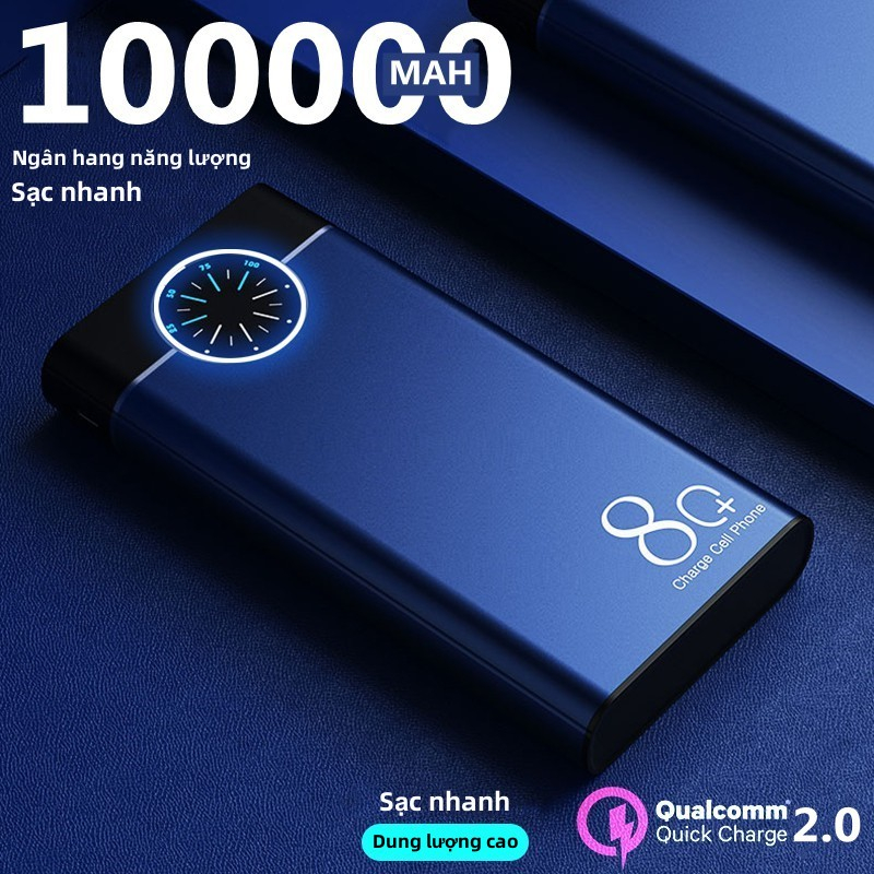 Pin dự phòng 100000mAh Đồng hồ hiển thị kỹ thuật số Dung lượng lớn Ngân hàng điện phủ sương kim loại Đèn LED kép Chính h