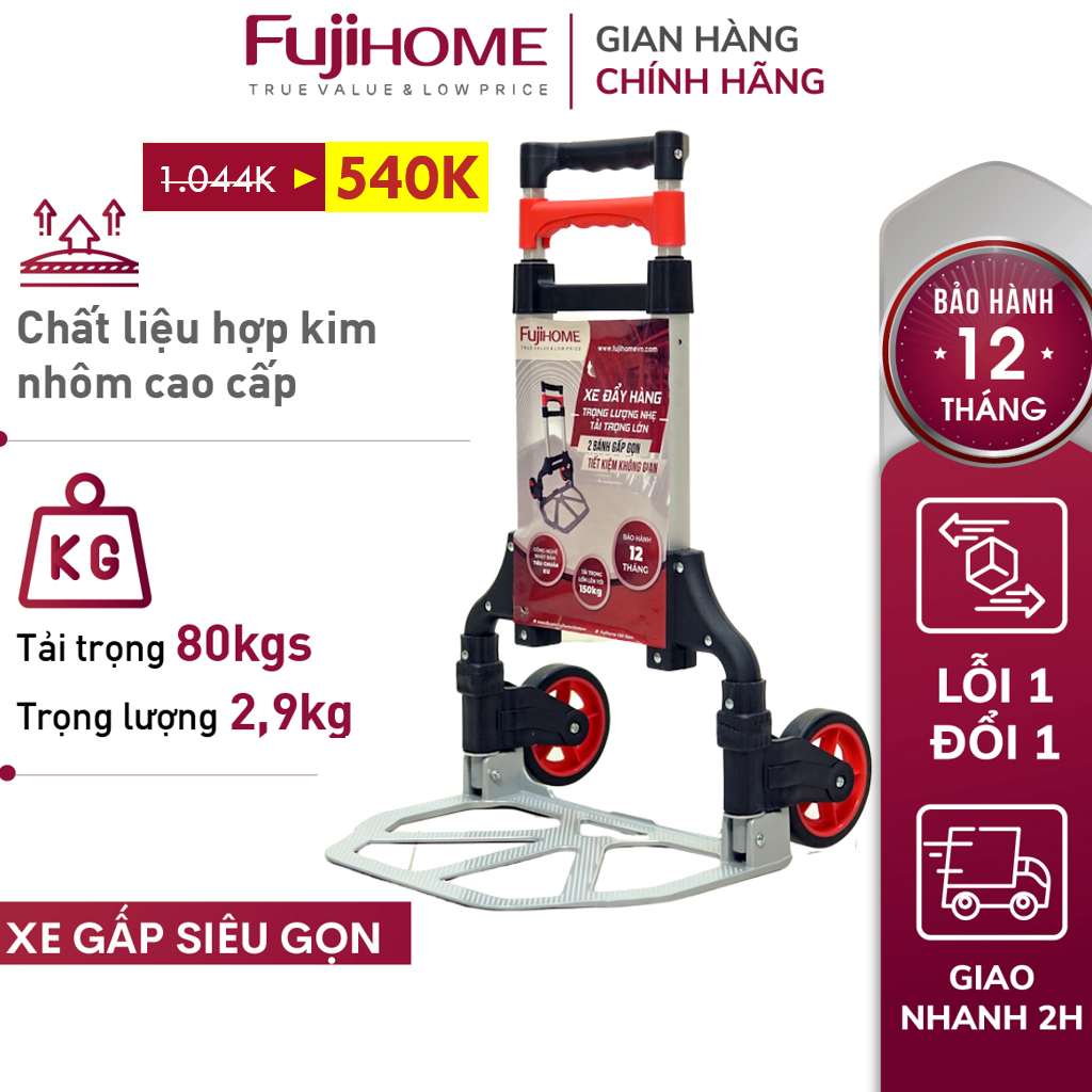 Xe đẩy hàng gấp gọn 2 bánh chở hàng 80kg Nhật Bản FUJIHOME