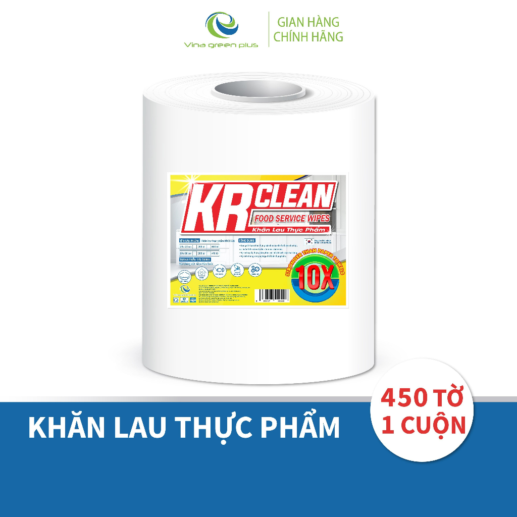 Khăn lau cá KR Clean Trắng Cuộn 400 tờ khổ 30x30 - Làm từ vải không dệt Alex cao cấp