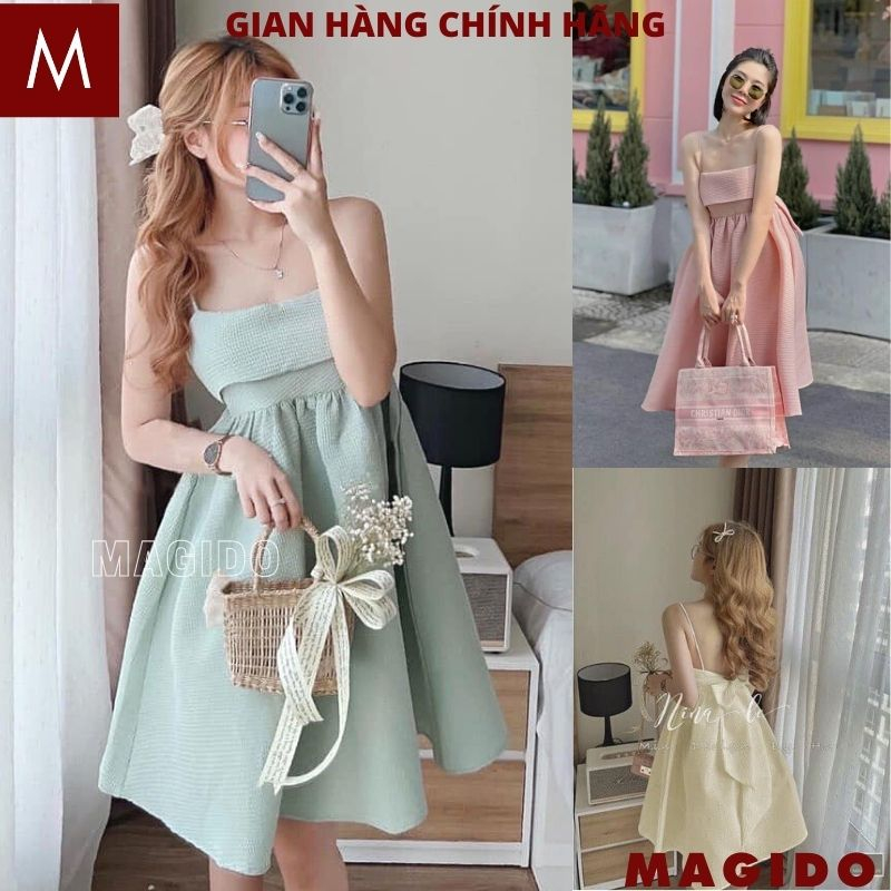 Váy babydoll tiểu thư nơ lưng 2 dây - Đầm thiết kế xinh xắn ngọt ngào trẻ trung hàn quốc siêu hot MAGIDO V114