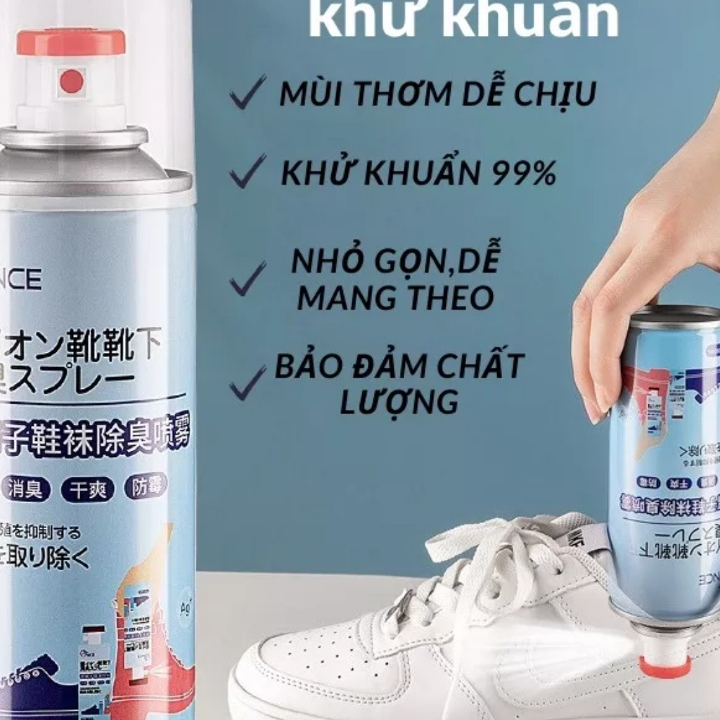 Chai Xịt Khử Mùi Giày 260ml Công Nghệ Nano Bạc(Nắp Màu Đục/CHAI TRẮNG XANH)