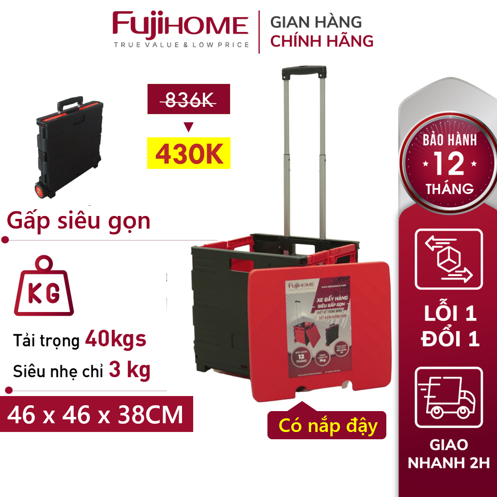 Xe kéo hàng hình vali gấp gọn 2 bánh Nhật Bản Nhập Khẩu Fujihome