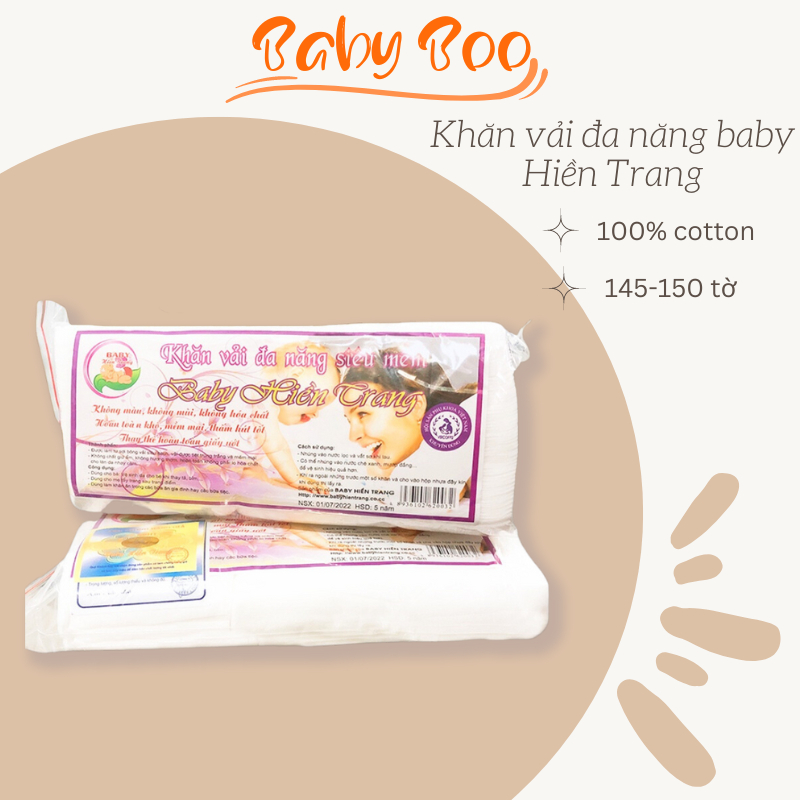 Khăn khô đa năng baby Hiền Trang gói 200gr 145-150 tờ, chất liệu 100% cotton an toàn dịu nhẹ cho da của bé-Babyboo