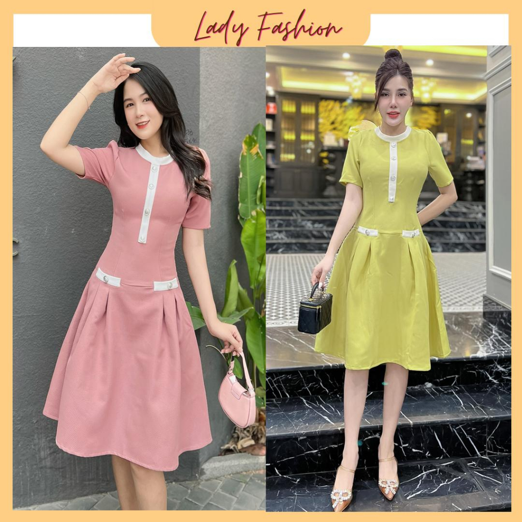 Đầm xòe phối cổ trụ trắng DA050 - Lady Fashion - Khánh Linh Style
