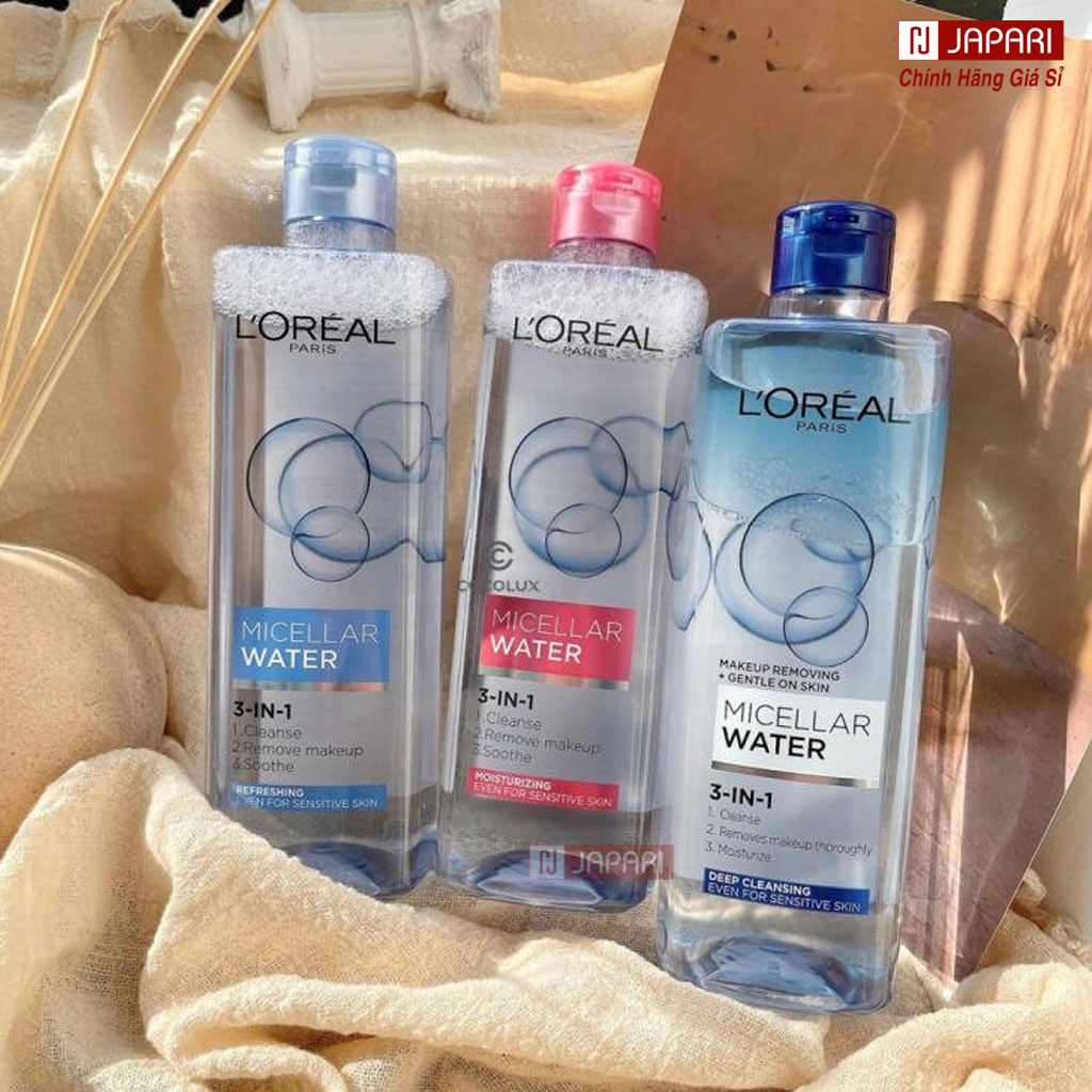 Nước Tẩy Trang Loreal Tím/Xám 400ml/95ml Micellar Water CHÍNH HÃNG-Tẩy Trang L Oreal Cho Da Dầu Mụn Khô Nhạy Cảm Japari