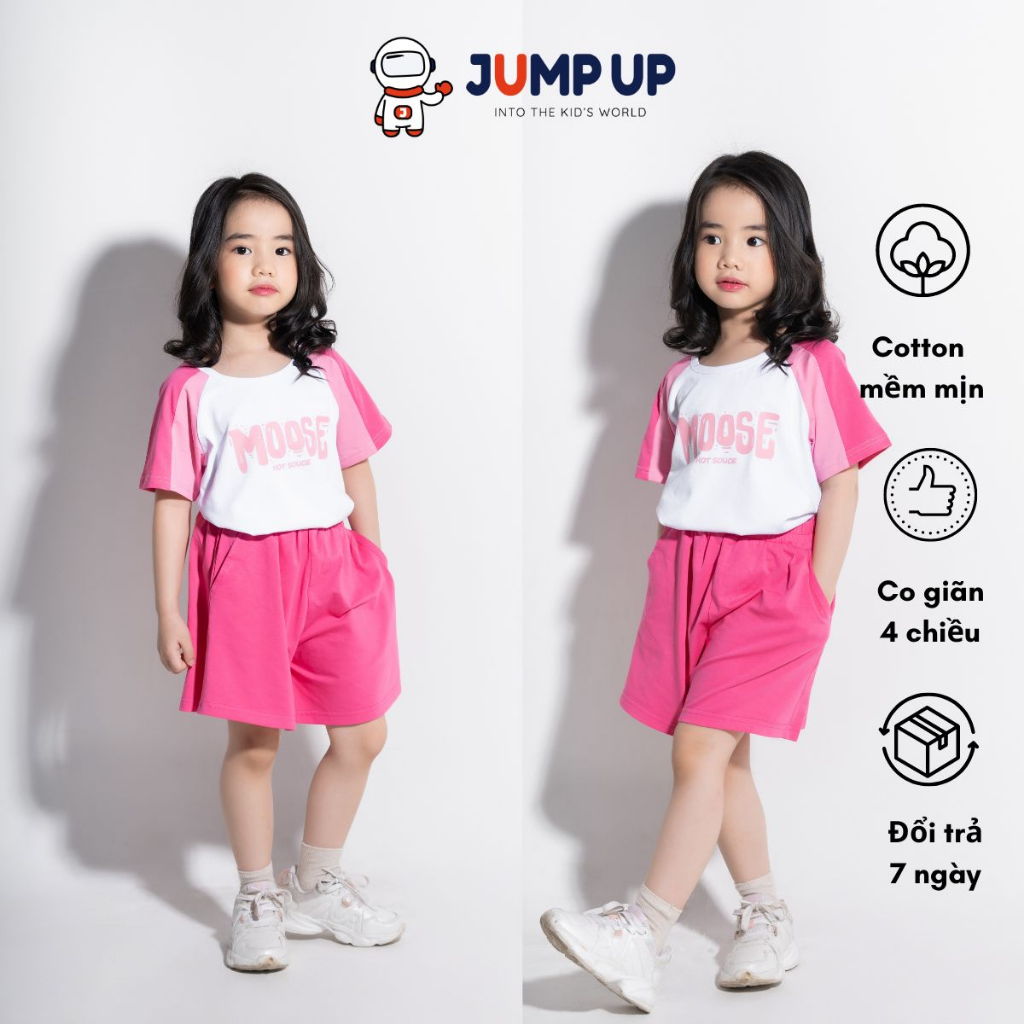 Áo Phông Bé Gái, Áo Thun Cotton Bé Gái Phối Màu Tay Giắc Lăng Điệu Đà Nữ Tính bộ hồng b42