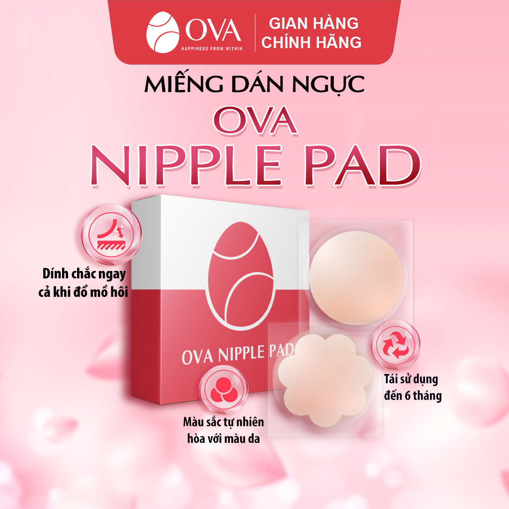 [Mã BMLT35] Miếng dán ngực silicon cao cấp OvaPink Nipple Pad siêu dính, thật như da tự nhiên, tái sử dụng 6 tháng