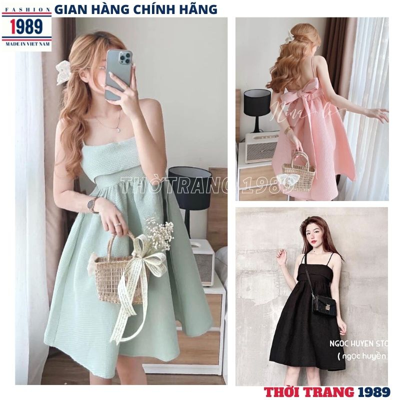 Váy babydoll hai dây gấm xốp kiểu dáng hàn quốc ulzzang -đầm dự tiệc tiểu thư bánh bèo dễ thương -THỜI TRANG 1989
