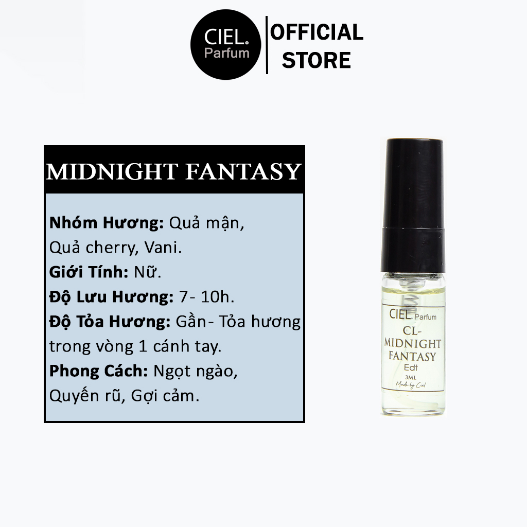 Nước hoa nữ cao cấp CL MIDNIGHT FANTASY Edp chính hãng CIEL Parfum 3ml cách Ngọt ngào, Quyến rũ, Gợi cảm