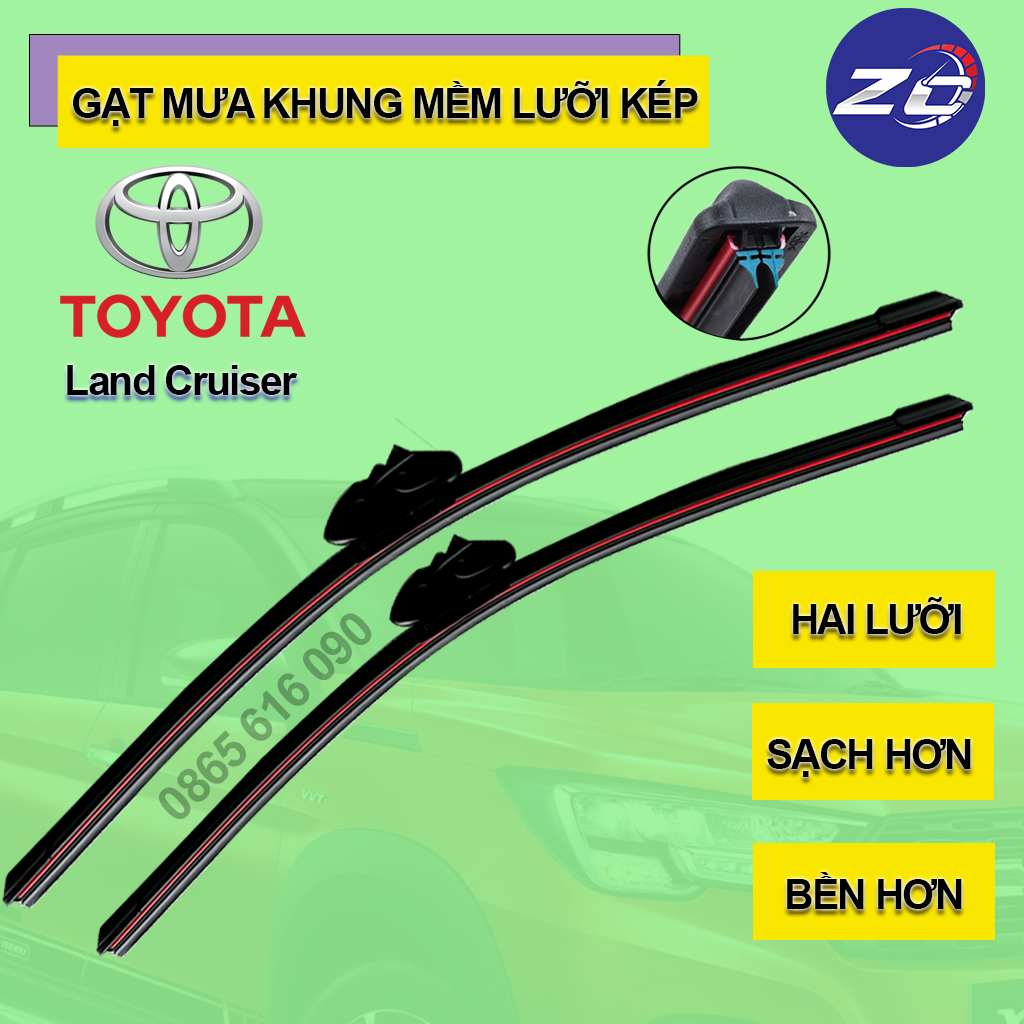 [HCM] Bộ gạt mưa lưỡi kép cao cấp TOYOTA LAND CRUISER, thanh cần gạt nước mưa 2 lưỡi khung mềm đa năng, gạt kính luoikep